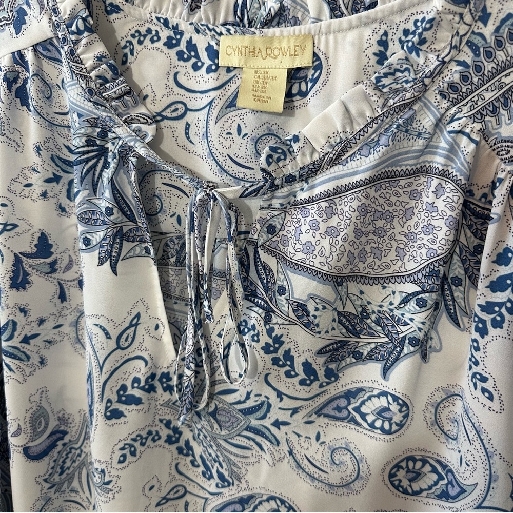 Cynthia Rowley Paisley Print Smocked Sleeve Tunic Blouse Women’s Size 3X - Picture 8 of 9